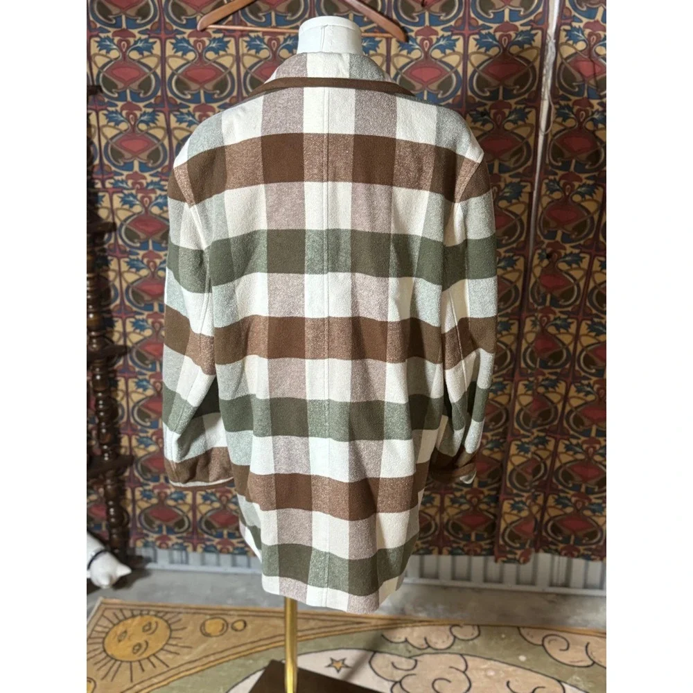 Lizwear Wool Blend‎ Plaid Jacket Coat Blazer Brown Green White Size Small